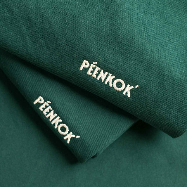 PÉENKOK' | TWO ORGANIC COTTON SUSTAINABLE FASHION GREEN EMBROIDERED T-SHIRTS