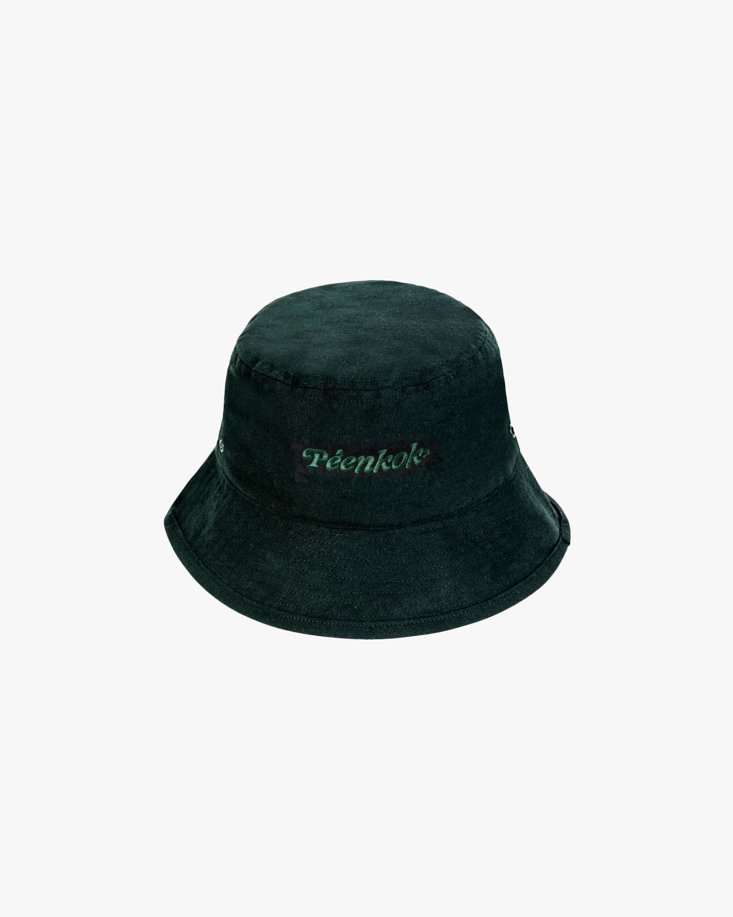 PÉENKOK' | ORGANIC COTTON SUSTAINABLE FASHION BLACK BUCKET HAT WITH ORGANIC EMBROIDERY ON THE FRONT